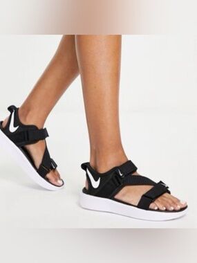 Nike Black Strap Sandals with White Platform Sole